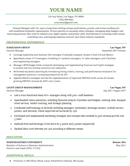 General Manager Resume Example Template Free Download ivorylearn.com